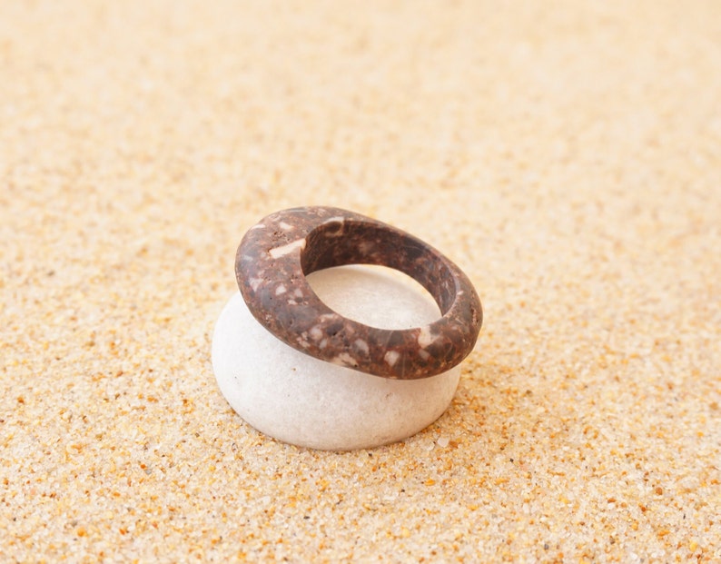 Stone ring, beach pebble ring, natural, raw stone, unique, minimalist, Mediterranean sea stone, beachwear, boho, wearable nature, earthy image 4