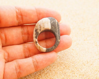Stone ring, striped beach pebble ring, natural, raw stone, unique, minimalist, Mediterranean sea stone, boho, wearable nature