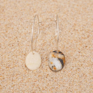 Pebble Earrings, Stone earrings, beach earrings, asymmetric earrings, simple earrings, pebbles beach earrings, hoop pebbles, mini pebbles. image 4