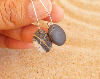 Pebble Earrings, Stone earrings, beach earrings, natural unique raw stone, minimalist, Mediterranean, beachwear, asymmetric, wearable Nature