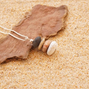 Pebble cairn pendant, silver and pebble, Zen stones pendant, Rock Balance necklace,Beach pebble necklace, Mini beach pebble necklace. image 4