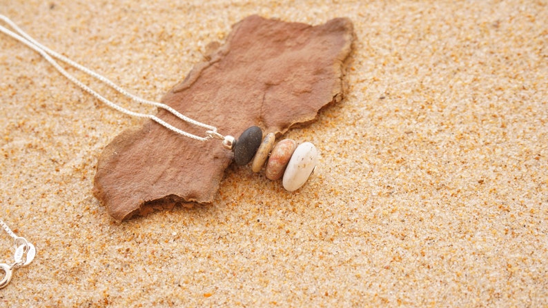 Pebble cairn pendant, silver and pebble, Zen stones pendant, Rock Balance necklace,Beach pebble necklace, Mini beach pebble necklace. image 4