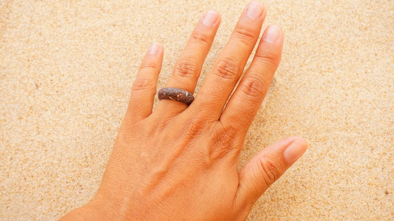 Stone ring, beach pebble ring, natural, raw stone, unique, minimalist, Mediterranean sea stone, beachwear, boho, wearable nature, earthy image 5