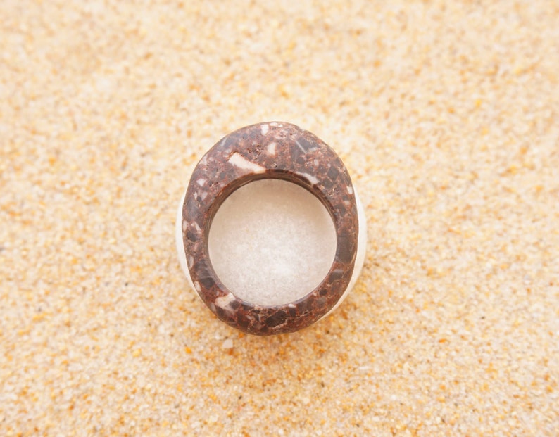 Stone ring, beach pebble ring, natural, raw stone, unique, minimalist, Mediterranean sea stone, beachwear, boho, wearable nature, earthy image 3