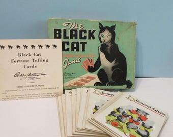 vintage Black Cat Fortune Telling Game Halloween Parker Brothers card game complete Salem Mass, made in USA