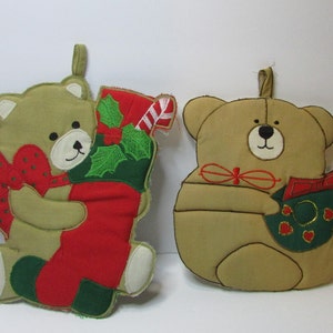 Vintage Set Cute Christmas Hot Pad Pot Holder Teddy Santa Toys 90s Kitchen  Decor