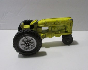 vintage metal yellow Hubley Kiddie Toy tractor toy farm country decorative distressed decor