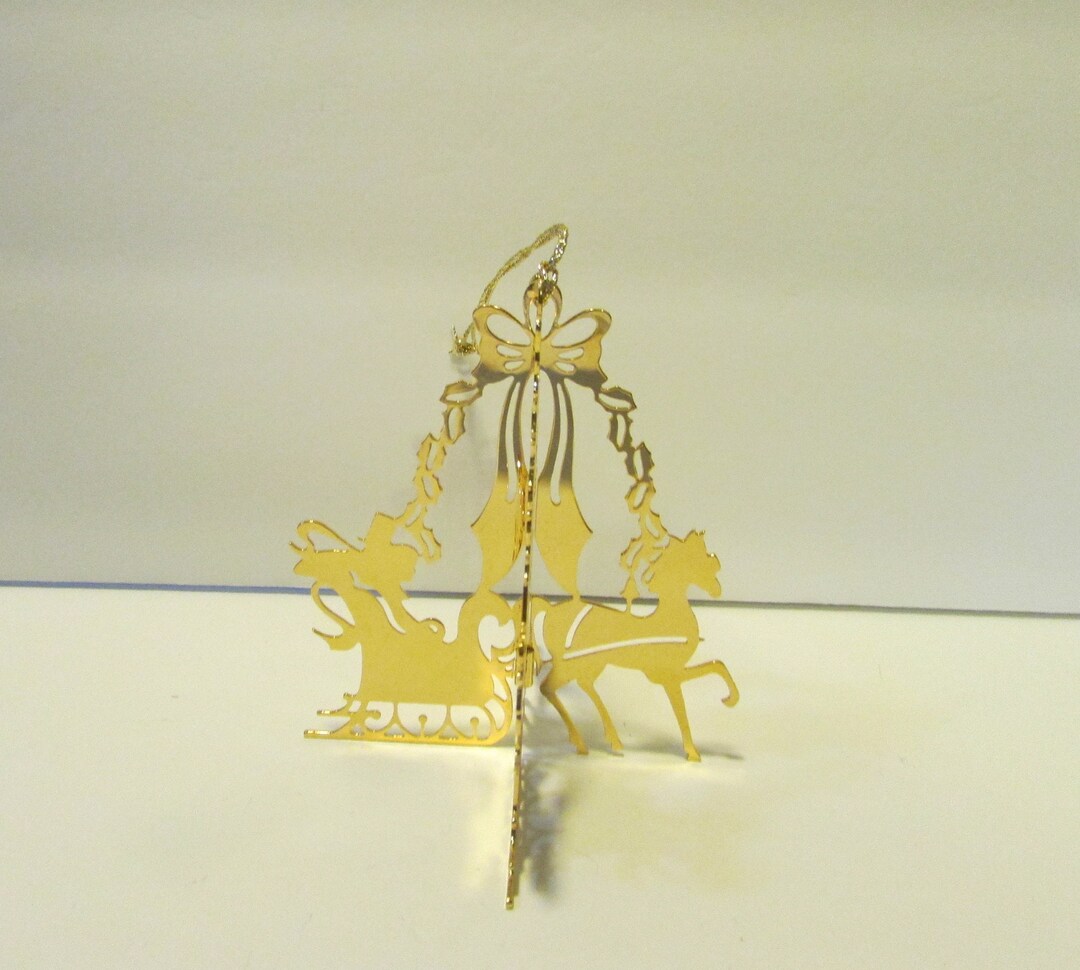 Vintage Danbury Mint Gold Ornament Winter Horse Drawn Sleigh Etsy