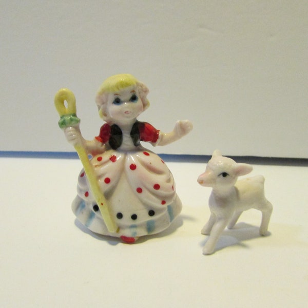 vintage bone china miniature figure nursery rhyme Little Bo Peep with lamb sheep