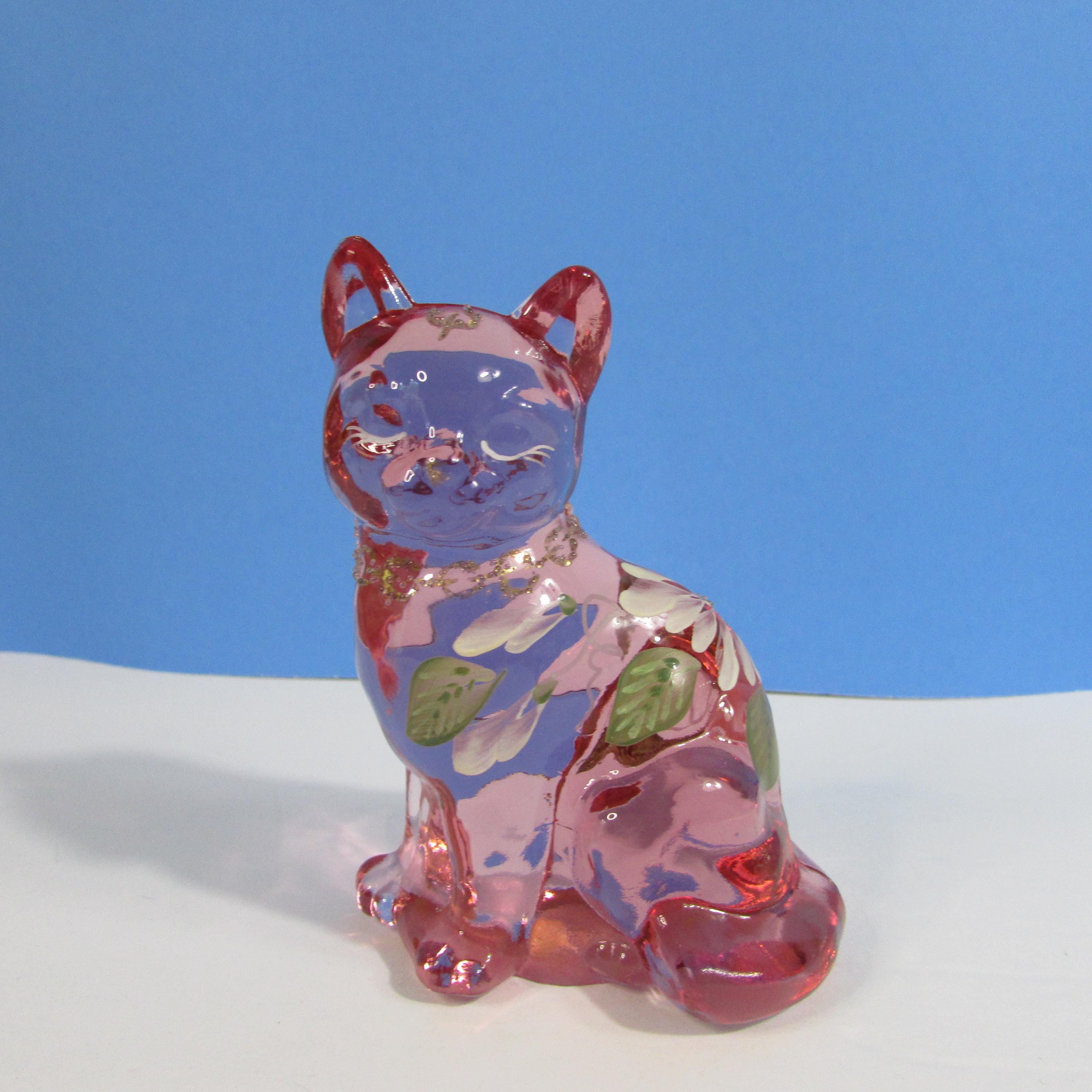 ヴィンテージ フェントン 猫 虹色 オパリン ガラス ピンクローズ 子猫 Fenton Glass Pink Cat - Etsy