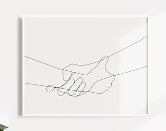 Wydruk artystyczny „Hinging Hands”, grafika liniowa „Hands Line Art”, plakat „Ręka”, wydruk artystyczny „Para”, wydruk rysunku liniowego, rysunek jedną linią, minimalistyczny wydruk ręczny