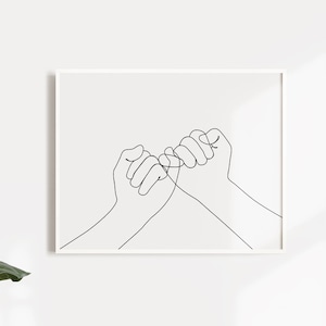 Hand Printable Sign, Hand Swear Printable Sign, One Line Pinky Swear, Pinky Promise Wall Art, Couple Art Print, Line Drawing Print