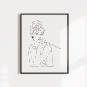 Audrey Hepburn Portrait, Audrey Hepburn Line Art, Audrey Hepburn poster, Audrey Hepburn One line drawing, Pribtable art, Instant download