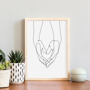 Holding hands art print, Hands one line drawing, Hands printable abstract wall art, Couple hands print, Hands line art Wall decor