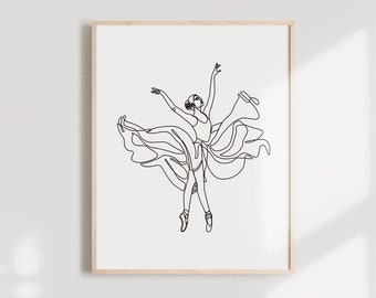 One Line Classic Dancer Wall Art, Ballerina Wall Decor, Printable Ballet Line Art, Minimalist Ballet Digital Print, Black And White Wall Art