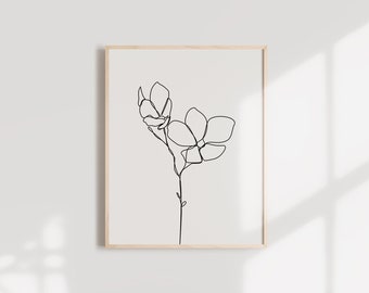 Magnolia Flower One Line Drawing Flower Minimalist Printable | Etsy