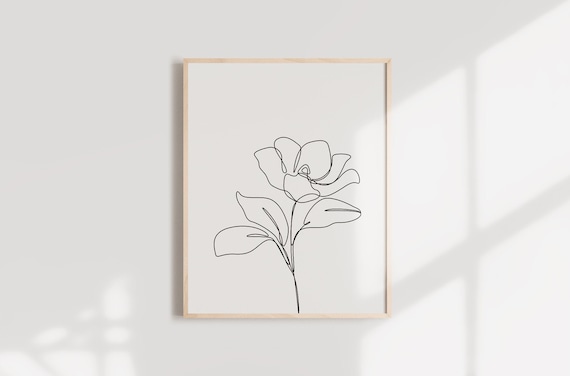 Magnolia Flower One Line Drawing Flower Minimalist Printable
