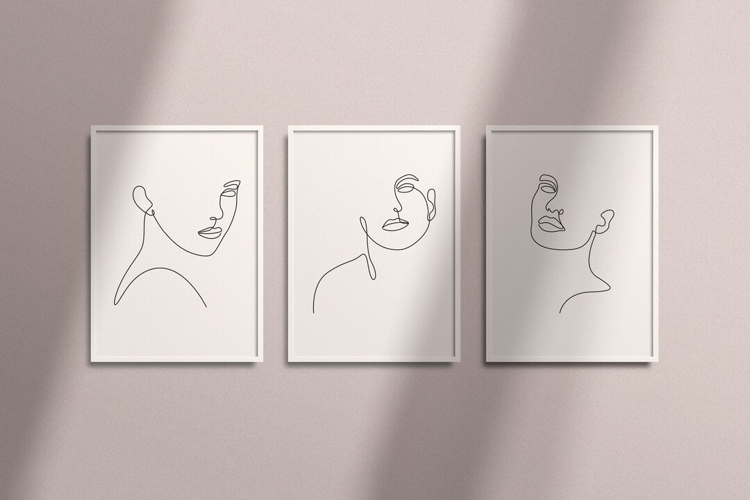Set of 3 Prints, Woman Face Line Art, Abstract Face Prints, One Line ...