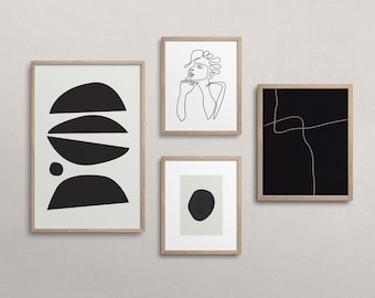Abstract Set of 4 Prints, Gallery Wall Decor, Boho Wall Art, Abstract Wall Art, Geometric Art Print, Minimalist Decor, Digital Art Print