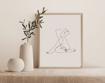 Abstract One Line Drawing, Continuous Line Art, Female Figure, Woman Body Wall Art, Minimalist Black And White Print, Printable Poster