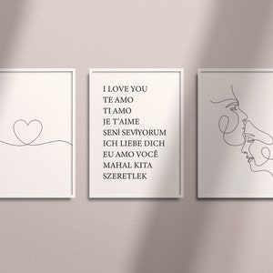 Set of 3 Prints, I Love You Print, I Love You Languages Wall Art, Love Print, Anniversary Gift,Bedroom Print, Love Wall Art, Bedroom Decor