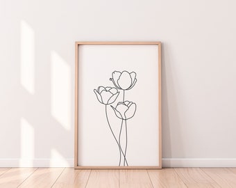 Tulip Line Drawing Printable, Tulip Flower Line Art Digital Print, Abstract Flower Minimalist Art, Flower Fine Line Wall Decor Poster