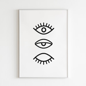 Minimalist Black And White Eye Wall Art, Eyes Print, Printable Eye Wall Art, Minimal Line Art Eye Poster,  Line Art Eyes, Boho Art Print