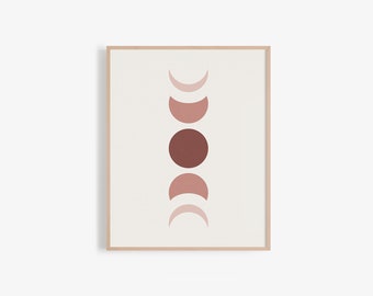 Moon print, Phases of the moon, Modern Minimal Wall Art, Minimalist moon print, printable wall art, Bedroom boho decor, Abstract moon poster