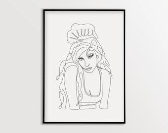 Amy Winehouse portrait, Amy Winehouse art, Amy Winehouse poster, Amy Winehouse One line drawing, Pribtable art, Instant download