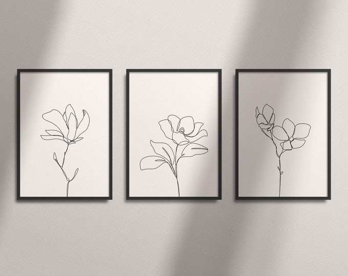 Flower Doodle Print. Minimalist Flower Wall Line Art. Abstract Plant ...