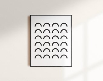 Arte de pared de medio círculo, cartel de formas circulares, impresión moderna geométrica, arte en blanco y negro, impresión de arte minimalista imprimible, arte de pared imprimible