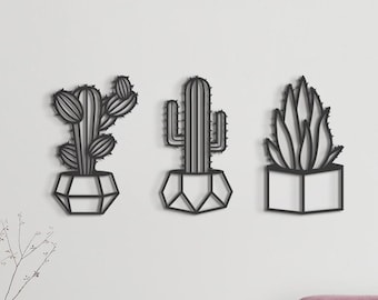 Metal Cactus Wall Decor: Minimalist Living Room Art, Set of 3