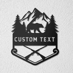 Personalized Bear and Mountain Metal Sign - Custom Rustic Wall Art - Cabin Decor, Outdoor Enthusiast Gift, Hunting Lodge Sign