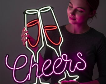 Cheers Neon Metal Sign, Bar Decor LED Light, Wedding Gift, Home Bar Sign, Neon Wall Art, Party Decor, Man Cave Light, Gift for Couple