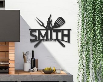 Personalized Barbeque Name Sign, Housewarming gift, Garden Sign, Gift for Mom, Custom Metal Sign, Kitchen Signs
