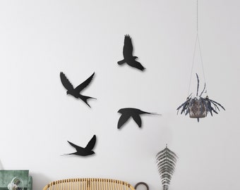 Metal Birds Wall Art Set of 4, Housewarming Gift, Living Room Wall Art, Unique Home Decor, Wall Hangings, Home Decoration