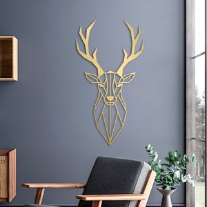 Gold Deer Head Geometric Wall Art Deer Skull Wall Decor | Etsy