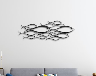 School of Fish Metal Wall Art, Modern Wall Decor, Housewarming Gifts, Woonkamer Wall Art, Wandkleden, Grote Muur Decor, Boven Bed Decor