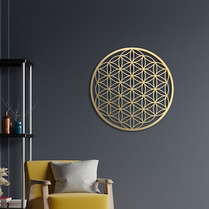 Arte della parete in metallo Fiore della vita, decorazione della parete della camera da letto, arte della parete del soggiorno, arte della parete del loto, decorazione sopra il divano, decorazione della parete floreale, regalo per lei