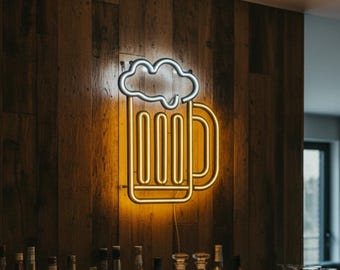 Beer Mug LED Neon Sign, Metal Bar Decor, Man Cave Night Light