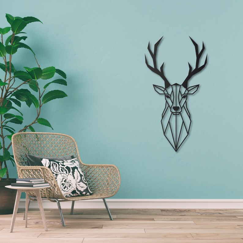 Deer Head Geometric Wall Art Deer Skull Wall Decor Etsy