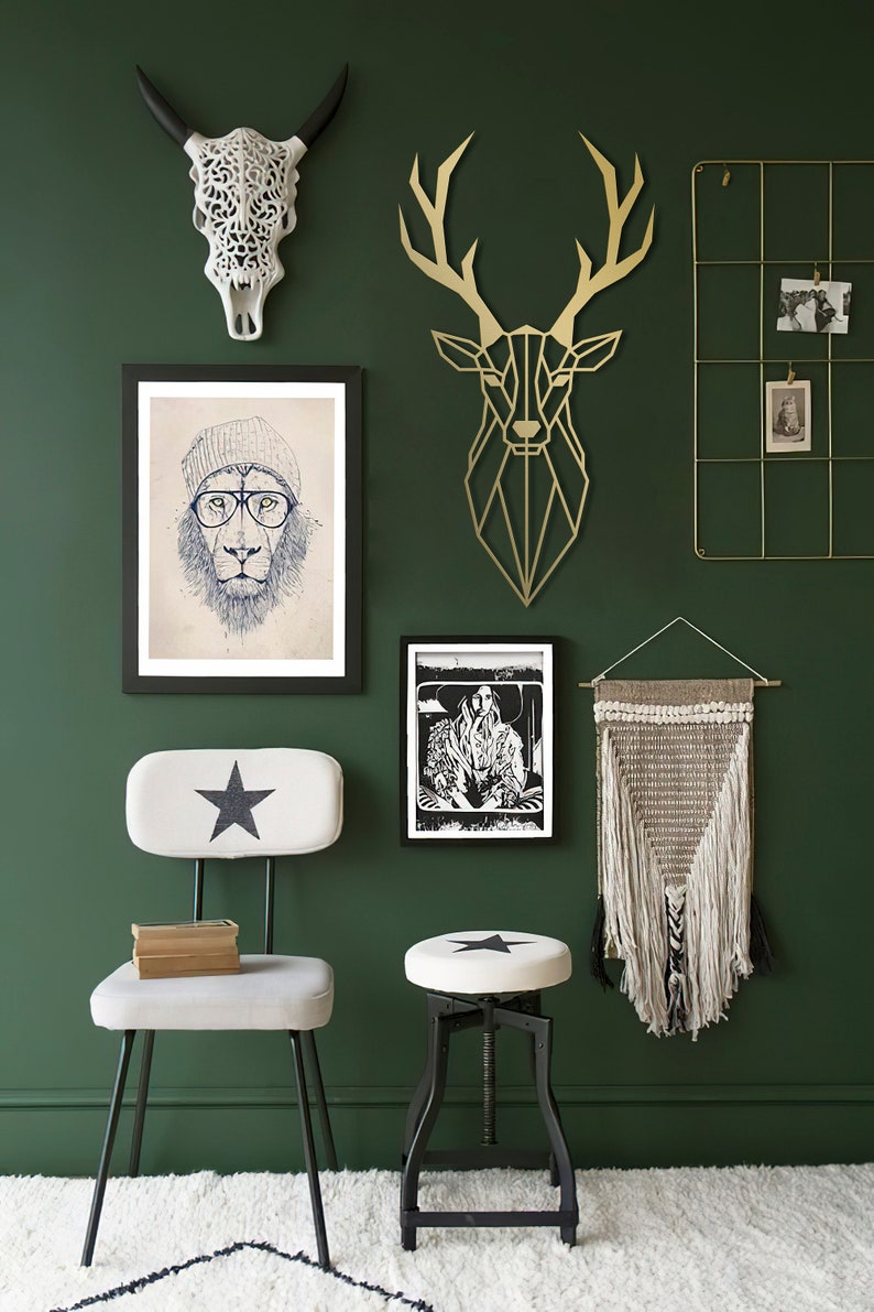 Gold Deer Head Geometric Wall Art Deer Skull Wall Decor Etsy