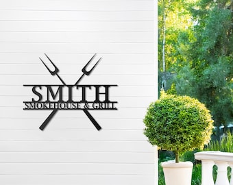Custom Metal Smokehouse & Grill Sign: Personalized BBQ Decor