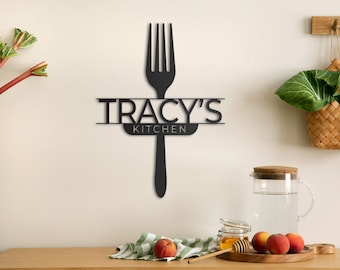 Personalized Metal Kitchen Sign: Custom Wall Art with Fork Design
