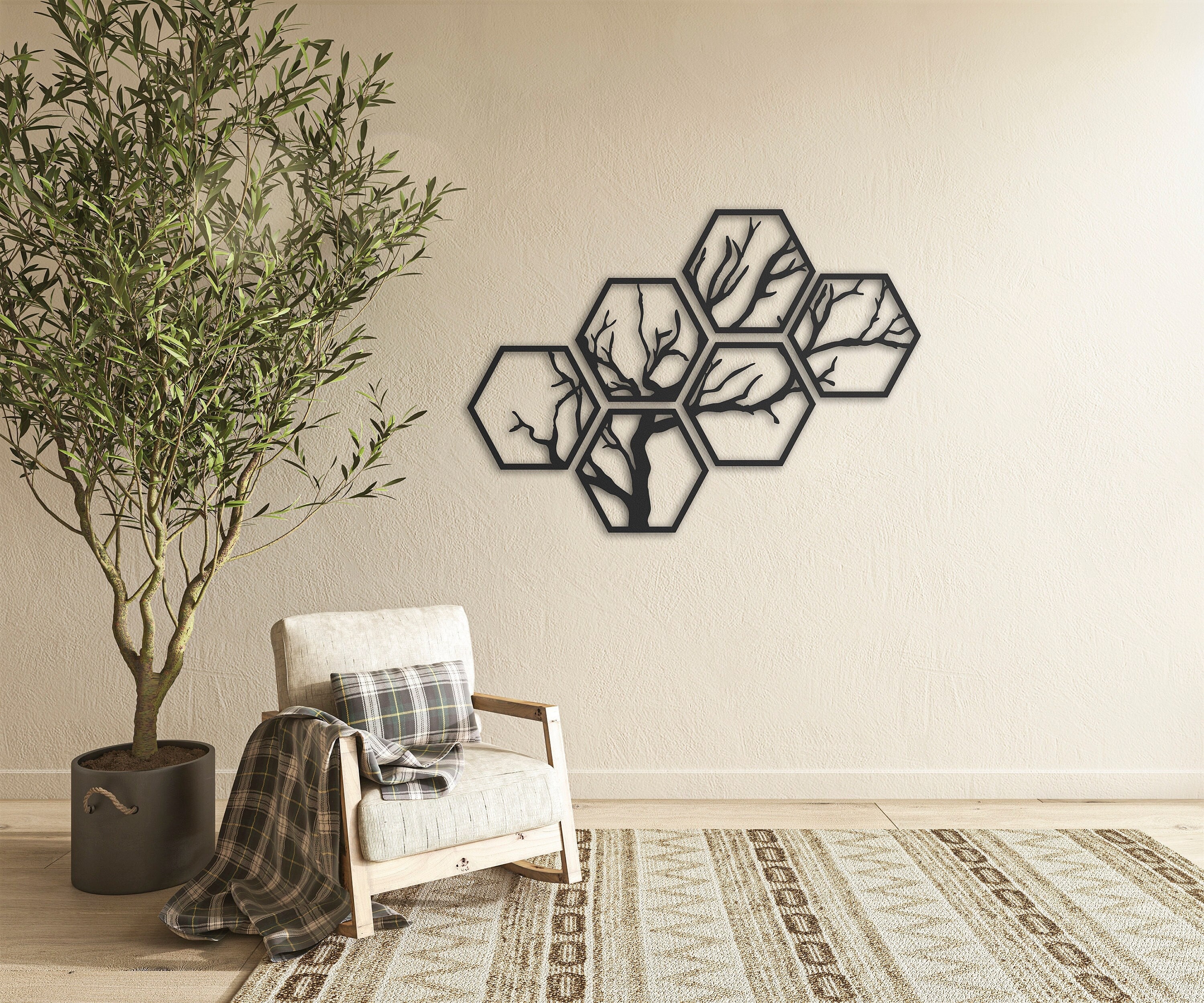 Art mural hexagonal en bois Décor sculpture géométrique Panneaux en nid  d'abeille Mosaïque unique Hexagones inachevés en MDF(50) : :  Cuisine et Maison