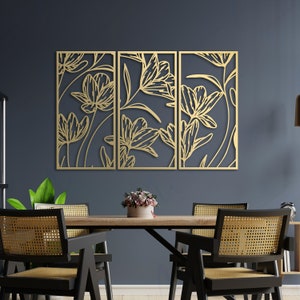 Large Gold Wall Art,  Metal Wall Decor, Decoration Living Room Wall Art Framed, Floral Artwork, Home Decor Wall Hangings, Metal Wall Art