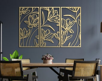 Large Gold Wall Art,  Metal Wall Decor, Decoration Living Room Wall Art Framed, Floral Artwork, Home Decor Wall Hangings, Metal Wall Art