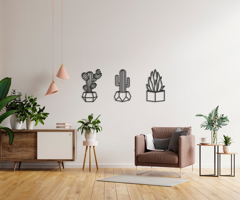 Cactus Set Metal Wall Art Cactus Wall Decor Plant Wall Etsy