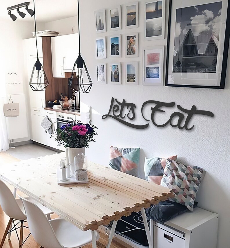 Lets Eat Wall Sign Kitchen Wall Decor Metal Quote Wall Art Etsy