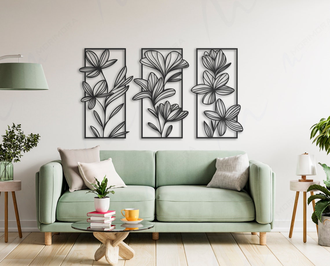 3 Piece Gold Flower Wall Art Floral Metal Wall Decor Bedroom Etsy